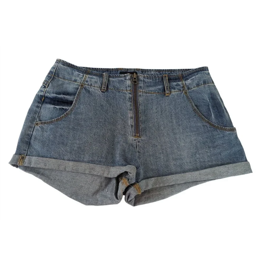RVCA Valley Jean Shorts‎ Womens 27 Blue Denim Exposed Zipper Festival Beach